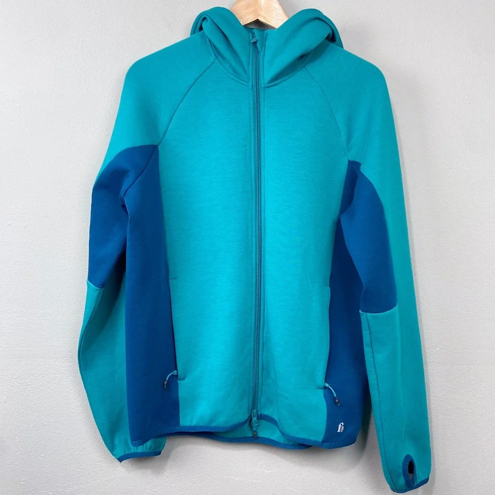 BONOBOS‎ Fielder Tech Fleece Hoodie Jacket Size S Teal Blue Knit Lightweight Zip